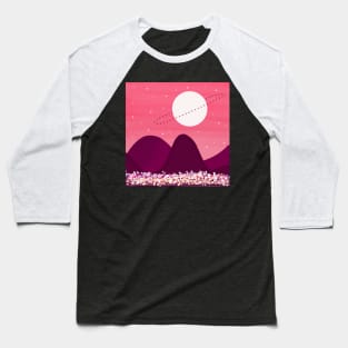 Pink Sky With Stars & Flowers Scenery Baseball T-Shirt